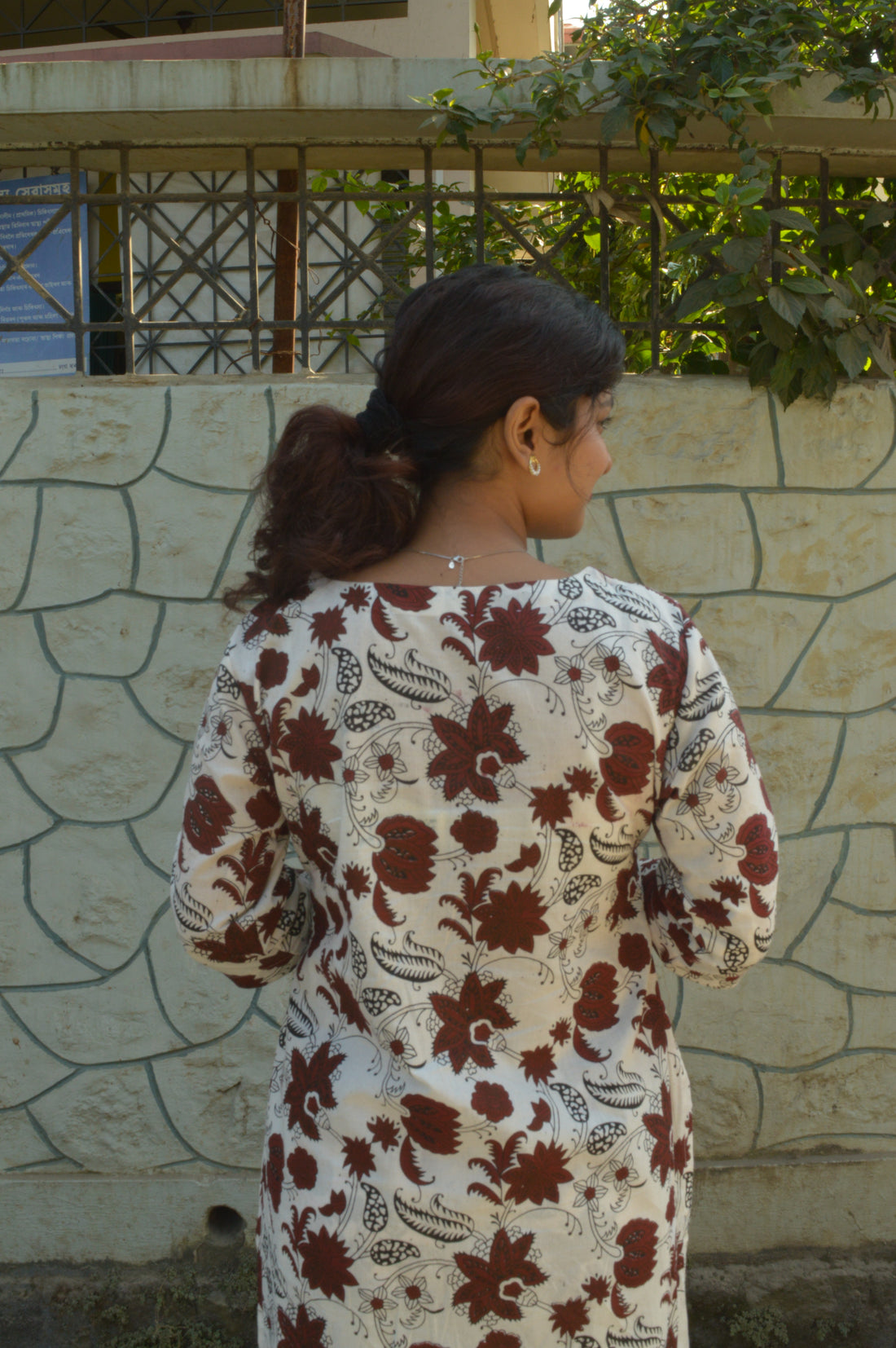 Maron Pure Cotton Floral Printed Kurti Set